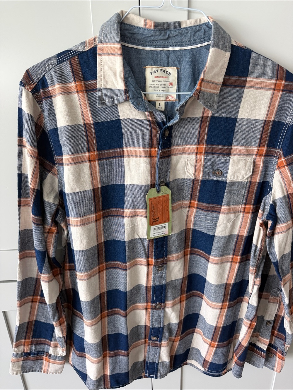 Fat Face Plaid Button-Down Shirt in Blue, Cream & Orange